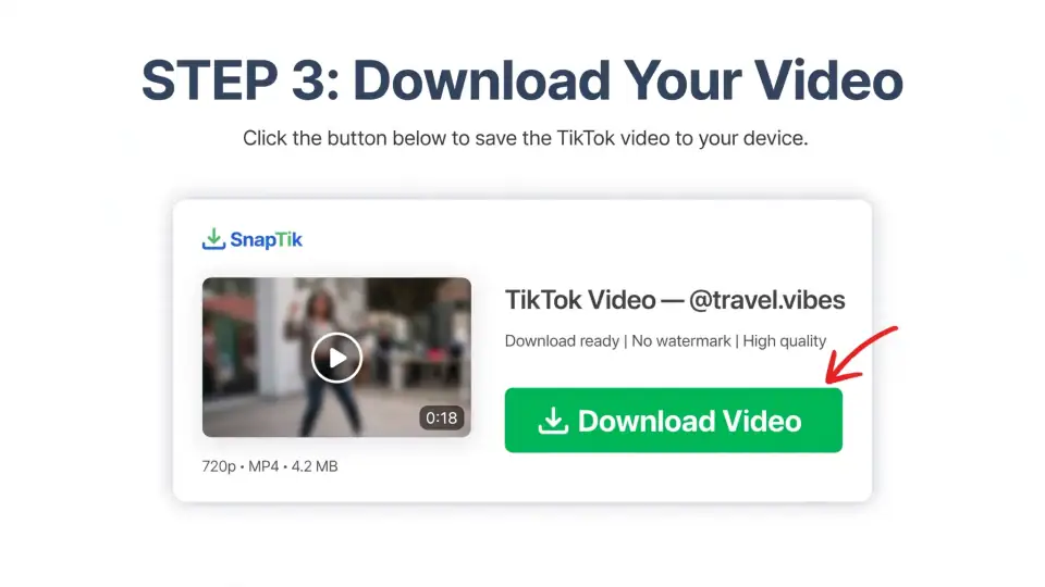 Hasil SnapTik dengan tombol unduh video