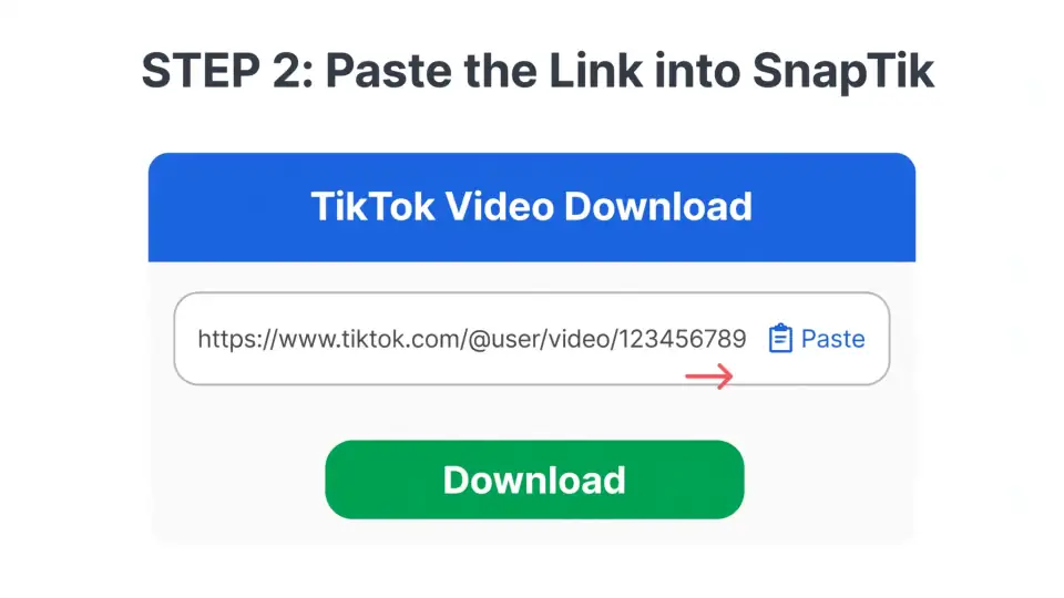 Kotak tautan SnapTik dengan URL TikTok dan tombol Tempel