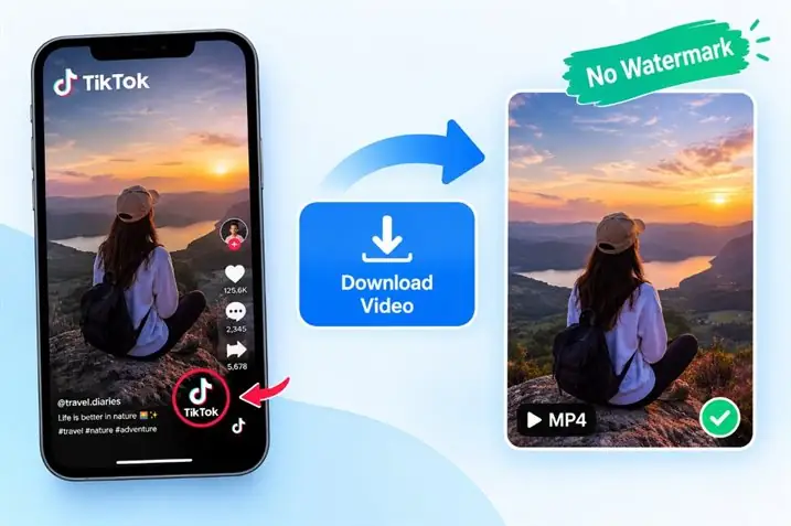 Ponsel menampilkan video yang siap diunduh tanpa watermark